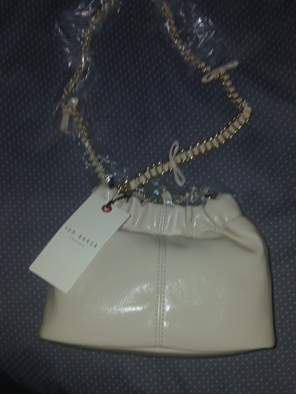Ted Baker Cream Gathered Leather Shoulder Bag with Gold Chain